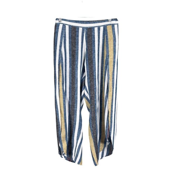 Drew Womens S Striped Linen Blend 2 Piece Set Crop Top Faux Wrap Pants Lagenlook - Picture 5 of 16